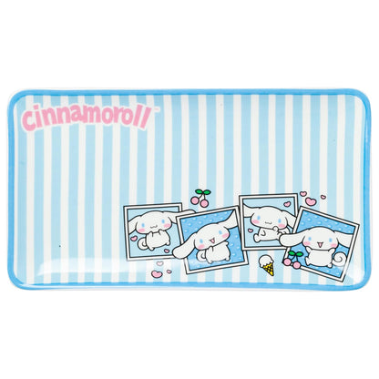 Silver Buffalo Sanrio Hello Kitty and Friends Cinnamoroll Polaroids - Juego de sushi de cerámica con rayas azules y blancas con plato de salsa y palillos a juego