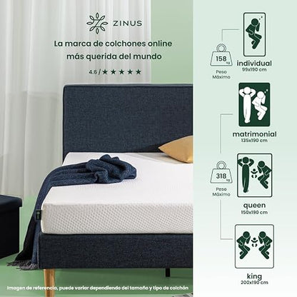 Zinus Cooling Essential | Colchón Matrimonial Firme de Memory Foam Que Brinda Frescura al Dormir | Enviado en Caja y con Garantía de 10 años