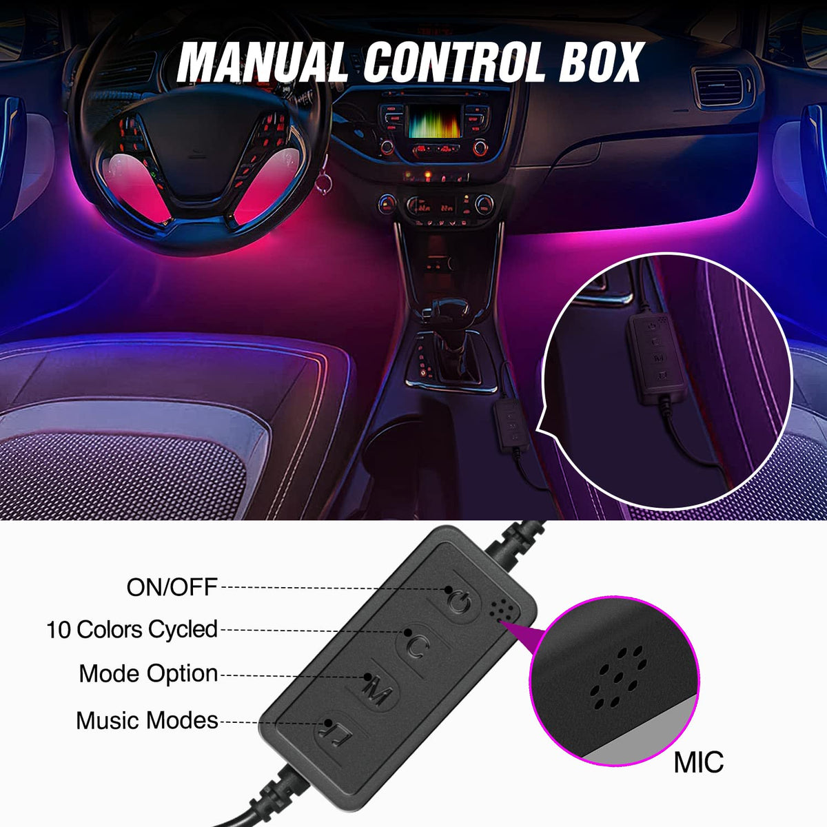 Nilight Luces de Interior RGBIC 72 LED USB 12 V, Multitáctil con App, Modo Música, para Auto y Camión, TL-90