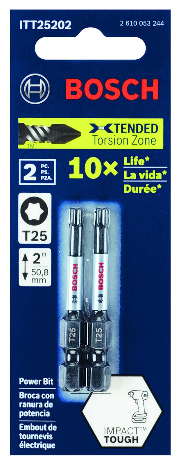 BOSCH ITT252B paquete de 10 unidades de 2 pulgadas Torx #25 - Brocas de potencia de atornillado resistentes a impactos
