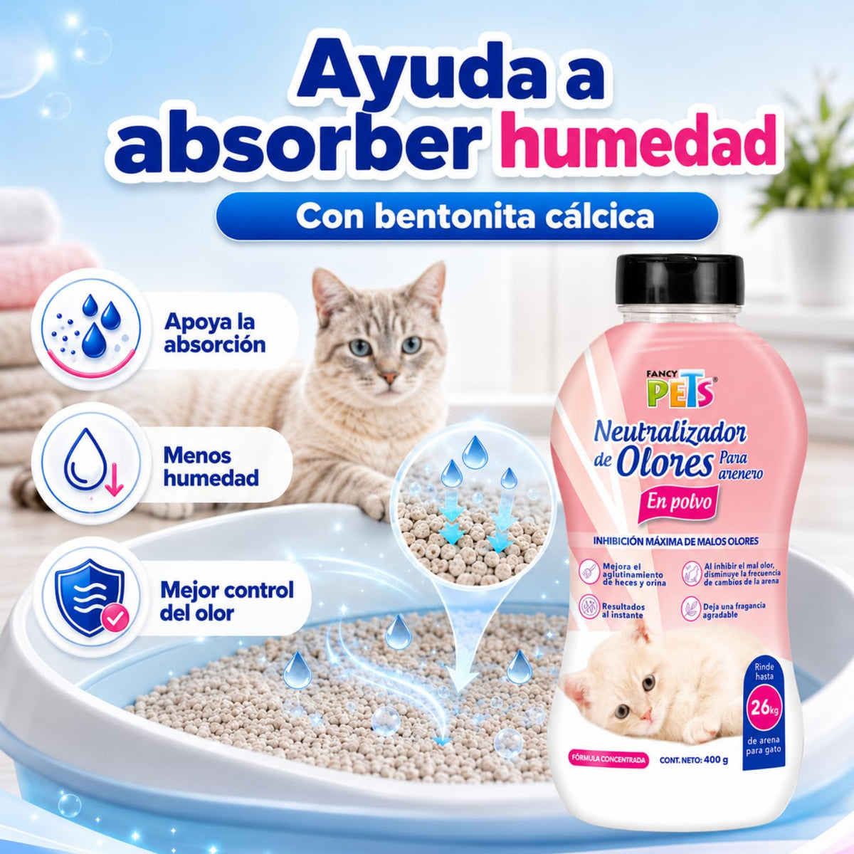Fancy Pets Neutralizador de Olores en Polvo para Arenero para Gato 400g