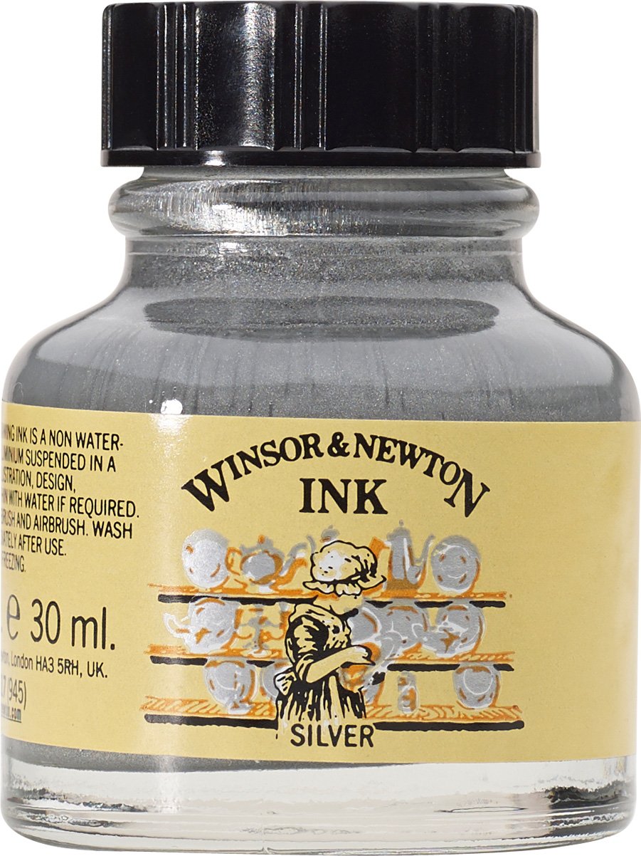 Winsor & Newton tinta de dibujo de secado rápido - Plateado (Silver) - 30 ml - Tinta de Dibujo