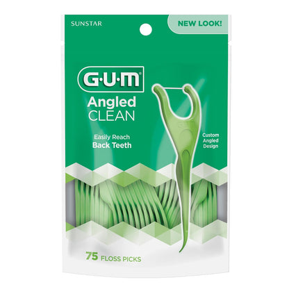 GUM Palillos Hilo Dental Angulados Sabor Menta, 75 Piezas (4 Paquetes)