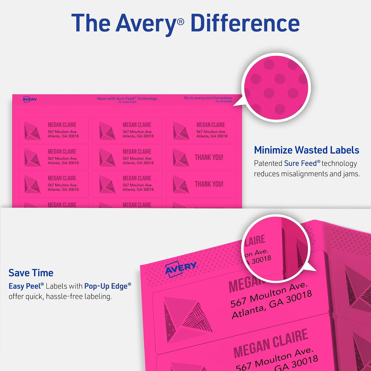 Avery 6479 Etiquetas multiusos, extraíbles, varios colores de neón, 1 x 2.625 pulgadas, paquete de 360