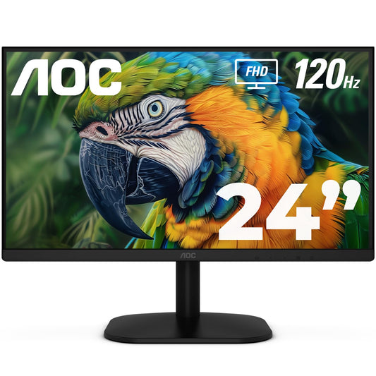 AOC Monitor 24 Pulgadas, 24B35H3, FHD IPS, 120Hz, 1ms, VESA, sincronización adaptativa, VGA y HDMI, sin Parpadeo, luz Azul Baja, Listo para HDR, VESA, Ajuste de inclinación.