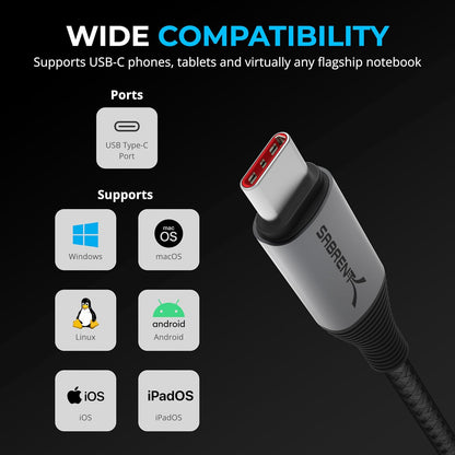 SABRENT Cable de carga USB C a USB C con visualización inteligente, 1 M/3.3 pies de largo, chip de marcador electrónico, carga de 100 W y velocidades de transferencia de datos de 480 Mbps, para