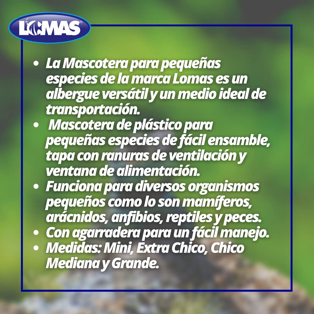 Lomas Mascotera Mediana para Pequeñas Especies 32.5 x 21 x 20 cm – Transportadora de Plástico con Ventilación y Tapa de Acceso