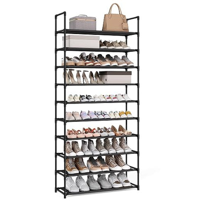 SONGMICS - Estante para Zapatos de 10 Niveles, Organizador de Almacenamiento de Zapatos, 11 x 32.7 x 68 Pulgadas, Marco de Metal, estantes de Tela no Tejida, para Entrada, recámara, Color Negro