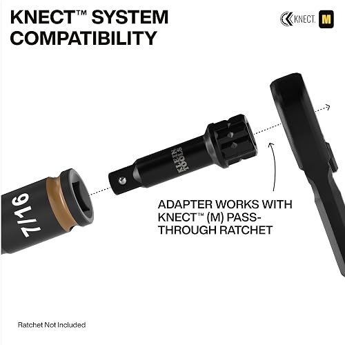 KLEIN TOOLS 65109IMPCT KNECT Juego de dados de impacto de pozo profundo de 3/8 de pulgada, juego de herramientas SAE de 9 piezas con adaptador de destornillador de impacto, adaptador de llave