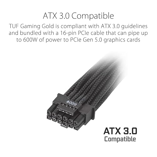 ASUS TUF Gaming 1200G Fuente de Poder 80 Plus Gold Modular para PC Gamer | 1200W 80 PLUS Gold, ATX 3.1, cable PCIe 5.1 16-pin 600W, totalmente modular, ventilador 0dB, componentes militares, 10 años