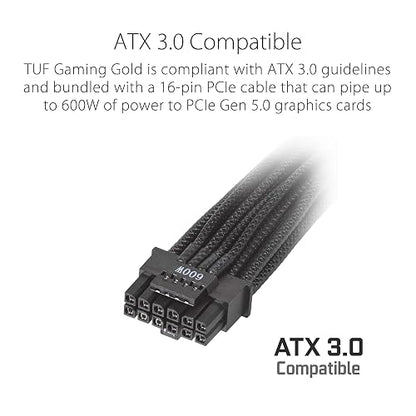 ASUS TUF Gaming 1200G Fuente de Poder 80 Plus Gold Modular para PC Gamer | 1200W 80 PLUS Gold, ATX 3.1, cable PCIe 5.1 16-pin 600W, totalmente modular, ventilador 0dB, componentes militares, 10 años