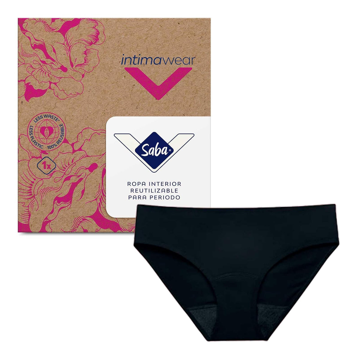 SABA Ropa Interior intimawear para periodo Hipster de Algodón Talla Grande Negro Flujo Abundante 1 pza