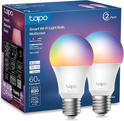 TP-Link Tapo - Bombillas inteligentes Wi-Fi (Tapo L530E), multicolor, cambio a todo color, regulables, compatibles con Alexa y Google Home, no requiere concentrador, paquete de 2