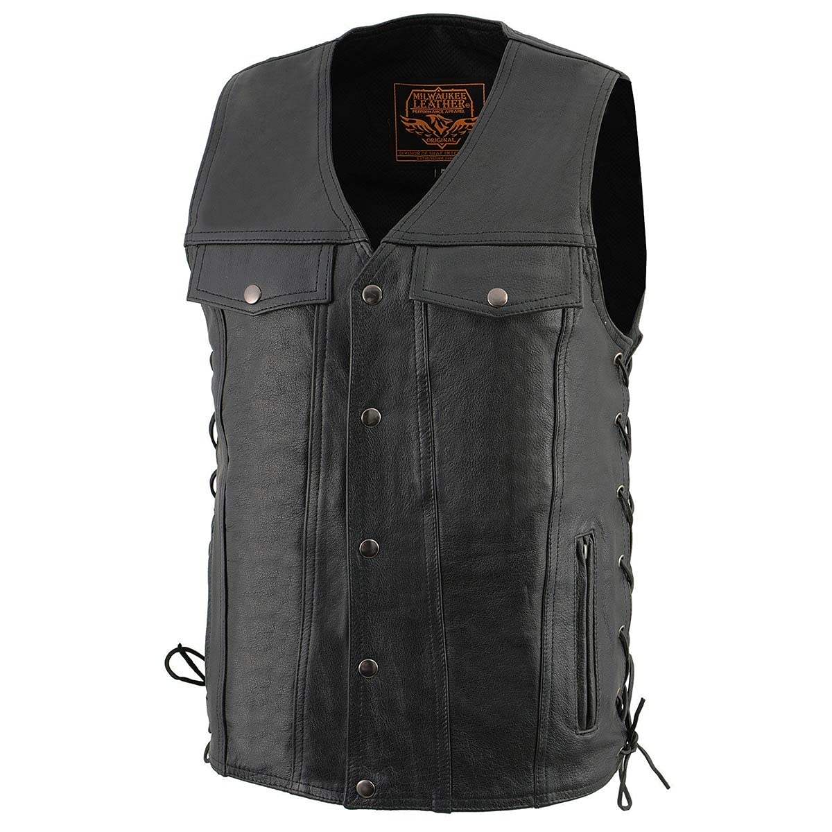 Milwaukee Leather Lkm1360 LKM1360 - Chaleco de piel negro para motociclista para hombre Hombre