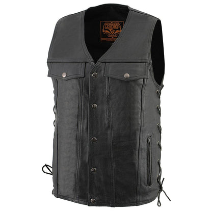 Milwaukee Leather Lkm1360 LKM1360 - Chaleco de piel negro para motociclista para hombre Hombre