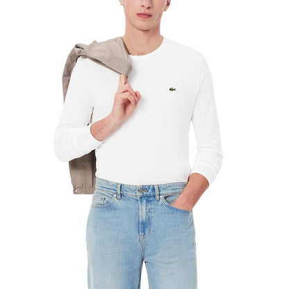 Lacoste Playera de Manga Larga Pima Regular Fit Crewneck Camiseta para Hombre - Blanco - XL