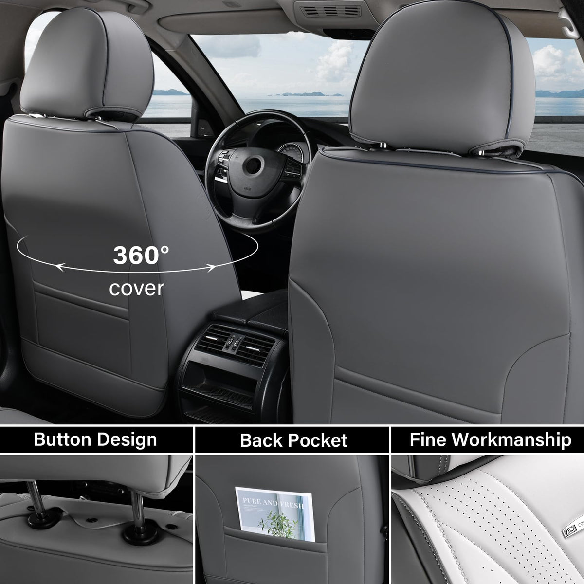 Coverado Fundas de Asiento Delantero, Fundas de Asiento de Piel de Lujo para automóviles, Fundas de Asiento de automóvil, Protector de Asiento de Automóvil, Impermeables, Fundas de Asiento de Automóvil de