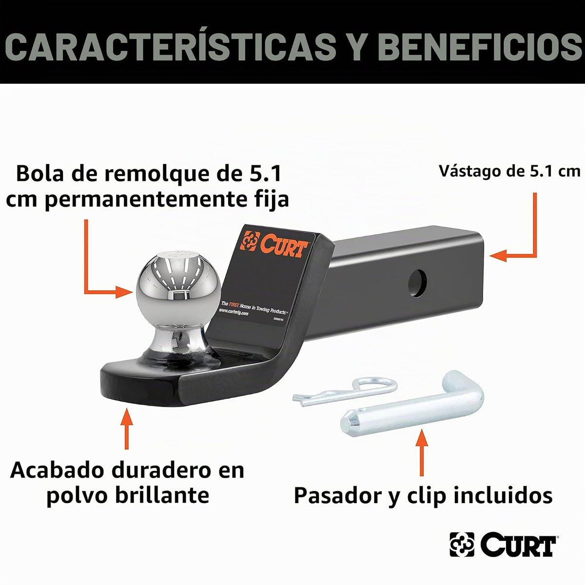 Curt Fusion Soporte de Enganche para Remolque con Bola y Pasádor de 2 in 45134, Negro