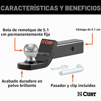 Curt Fusion Soporte de Enganche para Remolque con Bola y Pasádor de 2 in 45134, Negro