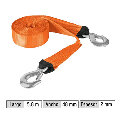 Truper CREM-2X58C, Correa para remolque con ganchos, 2" x 5.8m
