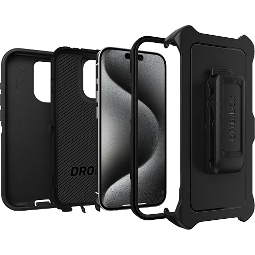 OtterBox - Funda para iPhone 15 Pro (Solamente) Defender Series, Color Negro, sin visualización, Resistente y Duradero, con protección de Puerto, Incluye Soporte de Clip de Funda