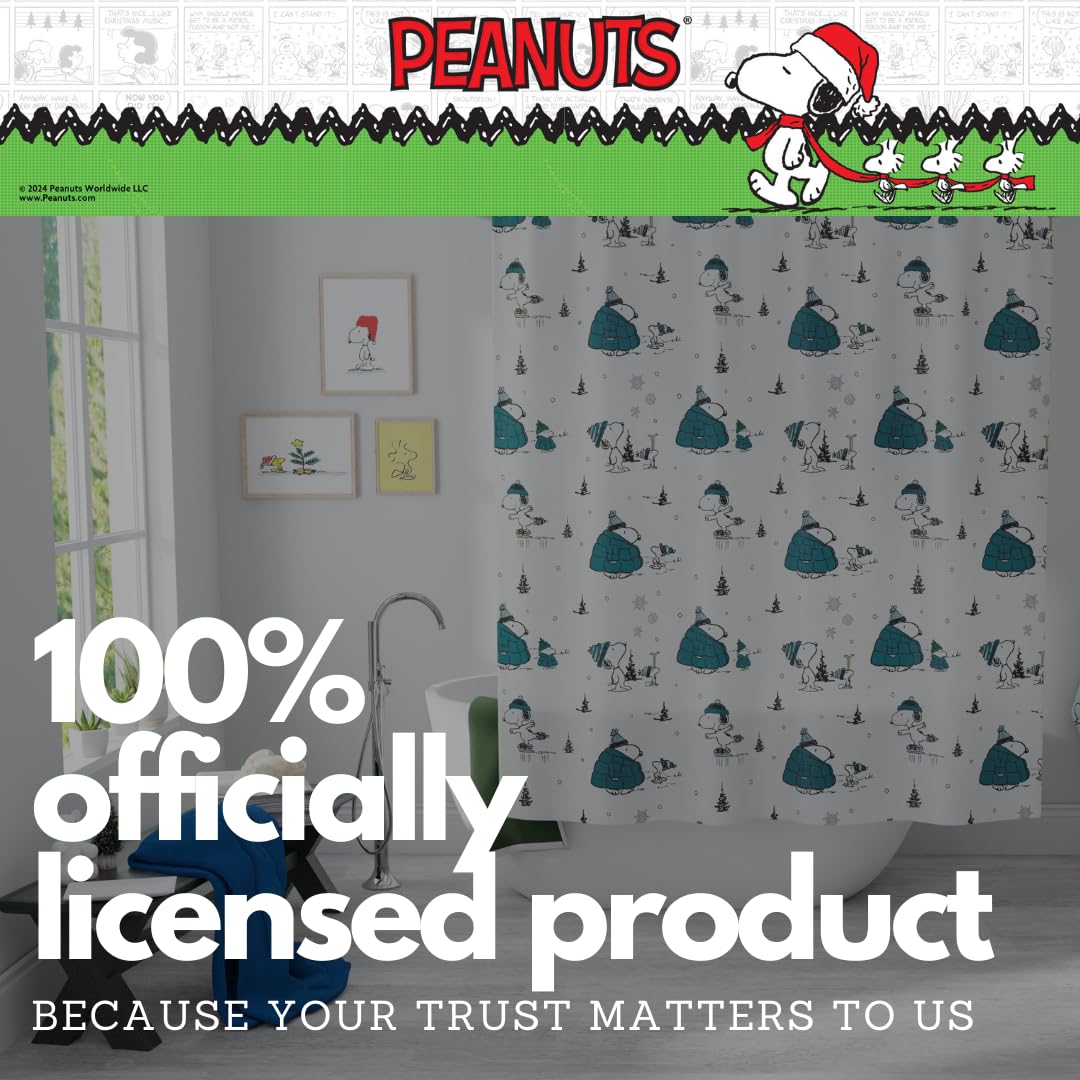 Franco Peanuts Snoopy - Cortina de Ducha de Microfibra para baño de Navidad, 72 x 72 Pulgadas (Producto con Licencia Oficial)