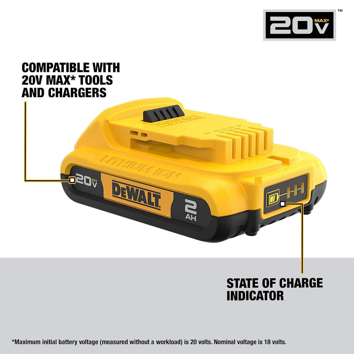 DeWALT DCB203 Batería recargable, 2000 mAh, Ión de litio, 20 V, Negro, Amarillo, 2 pieza(s)