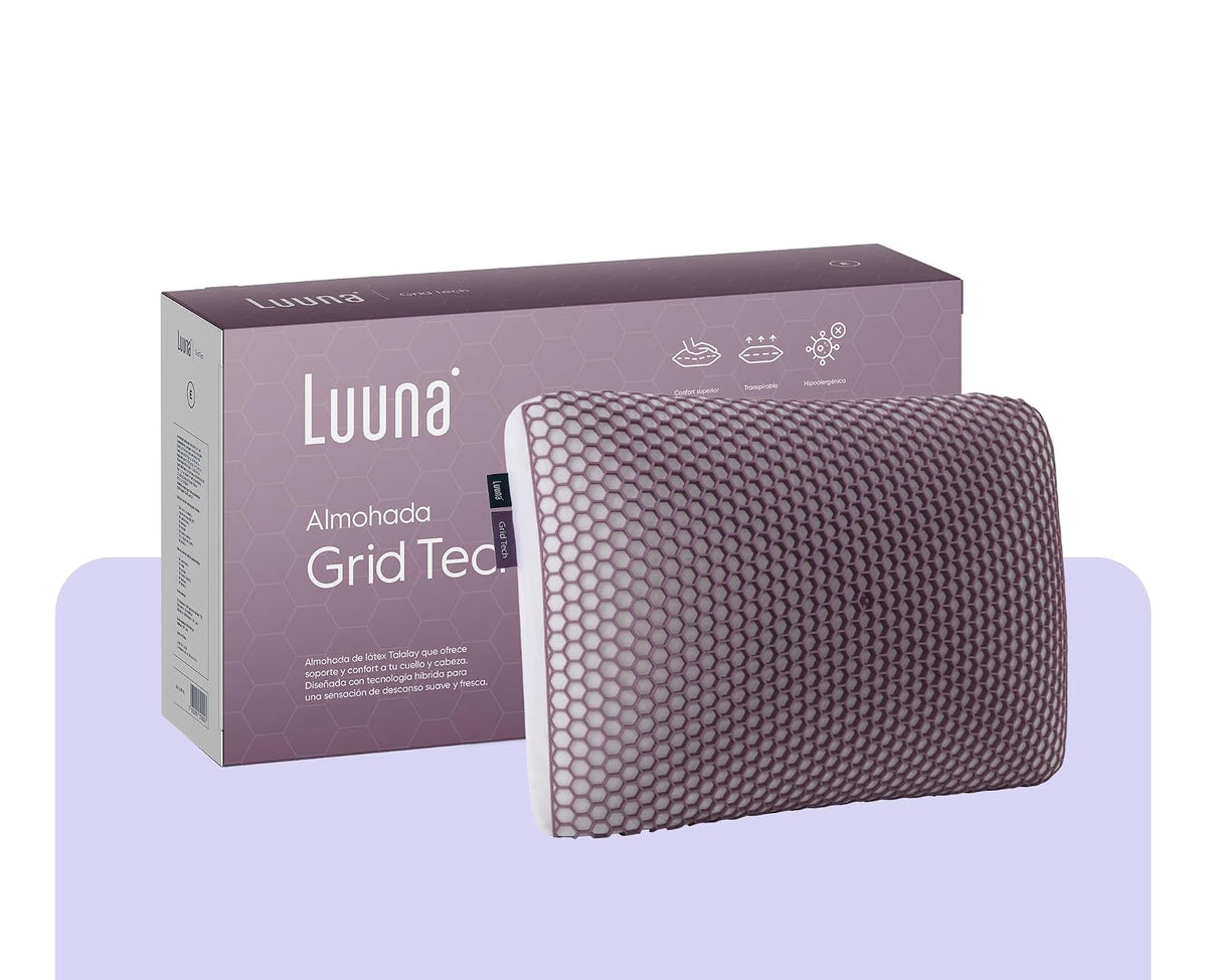 Luuna - Almohada Grid Tech, Suave y Fresca, Hecha de Látex Talalay de Calidad Superior, Hipoalergénica, Soporte y Confort, Color Blanco, Marca Mexicana, Tamaño Estándar