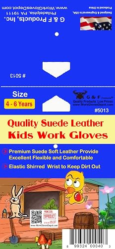 G & F 5013 Kids Leather Work Gloves for 4-6 Years Old