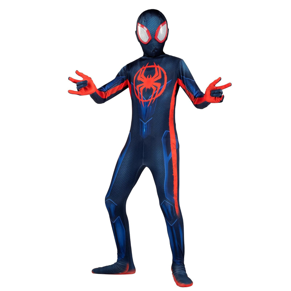 Marvel Miles Morales: Disfraz oficial de Zentai de Spider-Man para jóvenes, elastano elástico con cremalleras ocultas y aberturas para la muñeca