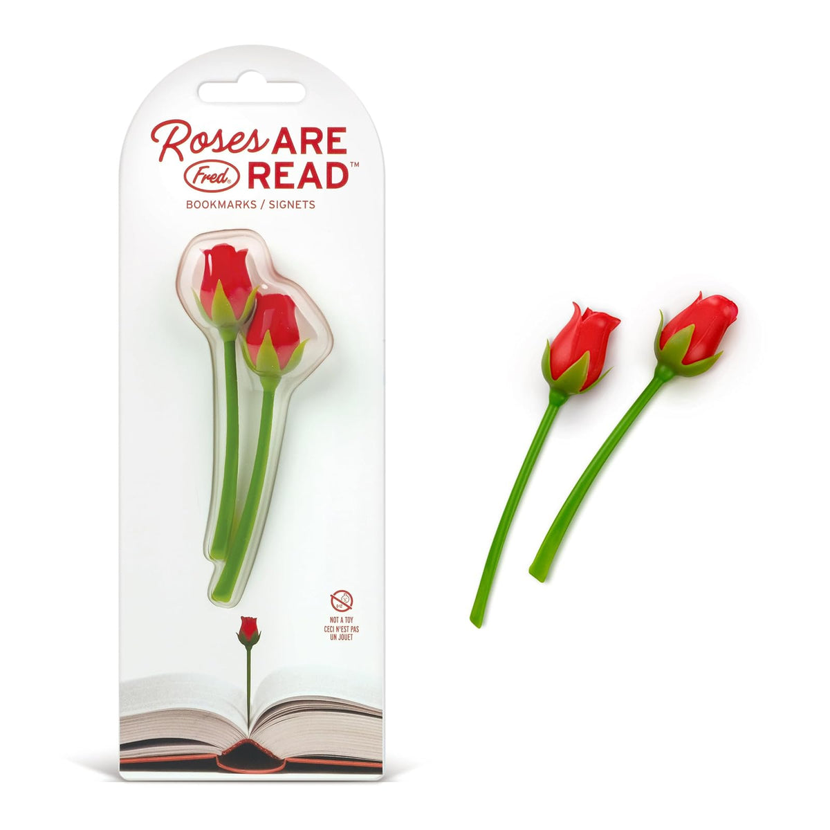 Fred Roses are Read Flower - Juego de 2 marcadores de página de rosa, silicona suave y flexible, ideal para novelas románticas, amantes de los libros y día de San Valentín