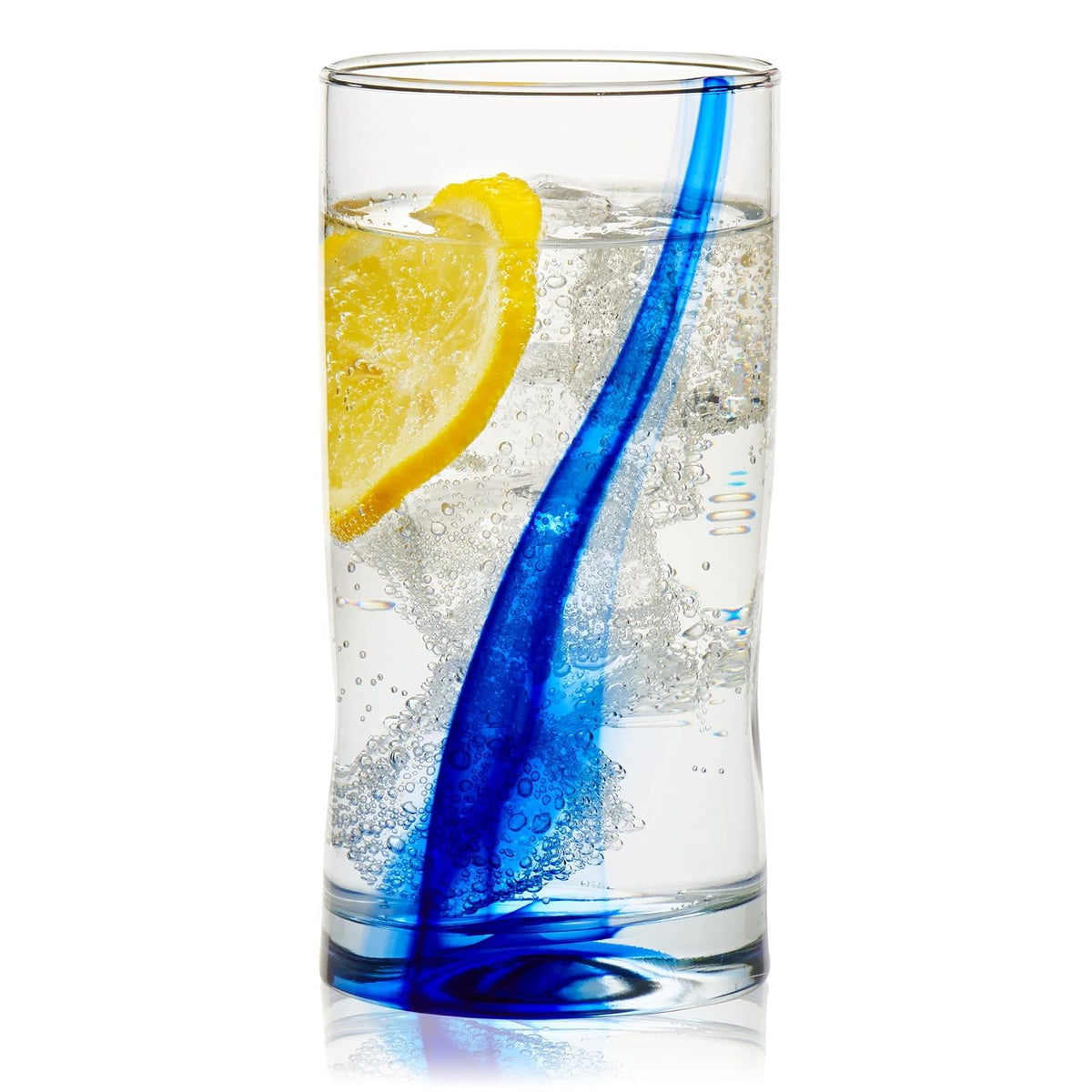 Libbey - Juego de 8 vasos y rocas de cinta azul, juego de vasos artesanales, de cuatro hoyuelos, vasos de vidrio transparentes para uso diario