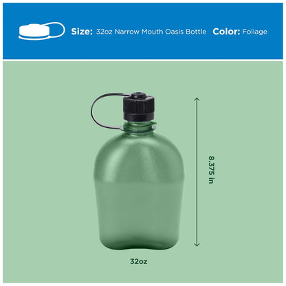 Nalgene Sustain Tritan - Botella de agua Oasis sin BPA hecha con material derivado de 50% residuos de plástico (utilizando equilibrio de masa certificado ISCC), 32 onzas, follaje