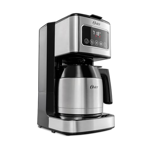 Oster Cafetera de Goteo Programable Capacidad 8 Tazas, Pantalla Táctil LED | Programa el café hasta 24 hrs de anticipación, pausa para servir, apagado automático, filtro reutilizable,