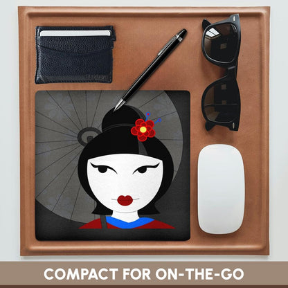 3dRose 8 x 8 x 0.25 Inches Cute Geisha Girl with Umbrella Mouse Pad, Red and Blue (mp_57093_1)