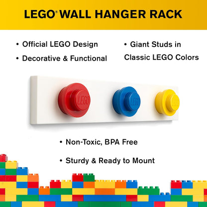 Room Copenhagen - Lego - Perchero de pared con 3 ganchos para colgar abrigos, mochilas, sombreros, decoración perfecta para la habitación de Lego para niños, varios colores, rojo, azul, amarillo