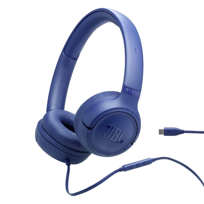 JBL Tune 530C Audífonos con Cable USB-C, Sonido JBL Pure Bass, Blanco - Azul