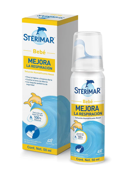 Stérimar Solución Humidificante Nasal Bebé 50 ml. | Mejora la Respiración. Para la Higiene y Limpieza Diaria. Con Boquilla Pediátrica de Seguridad. Facilita la Alimentación.