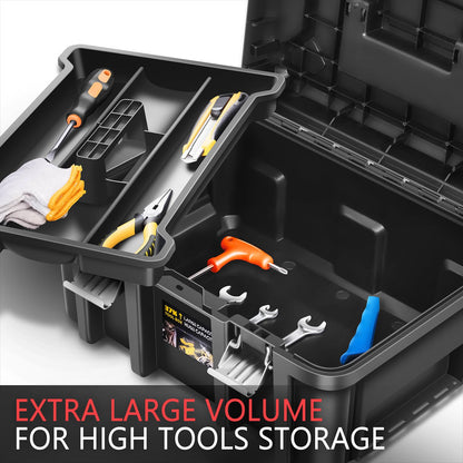DNA Motoring Juego de 2 Cajas de Herramientas - Caja de Herramientas portátil con Organizador y Cerradura y Bandeja extraíble para Taller, Garaje y hogar, Gran Capacidad, TOOLS-00310