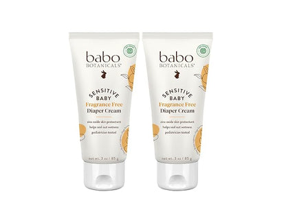 Babo Sensitive Baby Zinc Fragrance Free Diaper Cream, Ewg Verified, Unscented, 3 Ounce (Pack of 2)