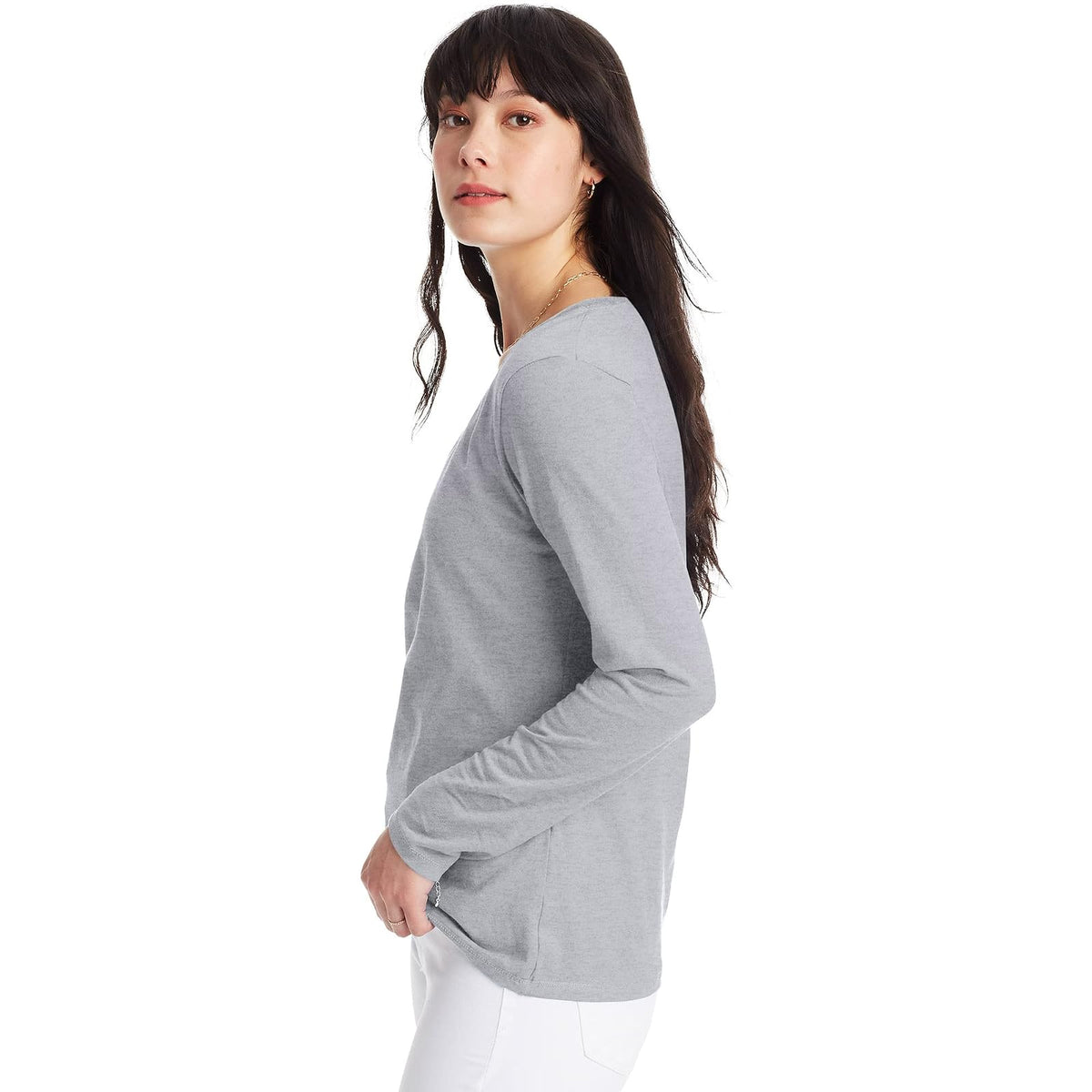 Hanes Women's V-Neck Long Sleeve tee Camiseta Mujer