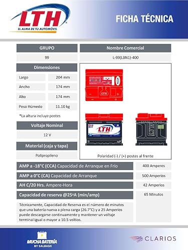 BATERIA L-99-400 LTH 12V 400 AMP GRUPO 1