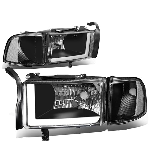 DNA Motoring Faros Delanteros con LED DRL HL-LB-DR944-BK-CL1 para Dodge Ram 1994-2002, Negro/Transparente