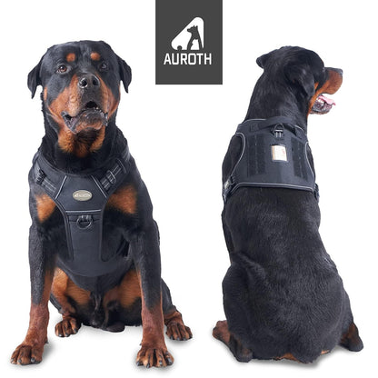 Auroth - Arnés táctico para perros grandes, sin tirones, arnés ajustable para mascotas, reflectante, K9, entrenamiento, trabajo, de fácil control, chaleco de servicio militar para perros (L, negro)
