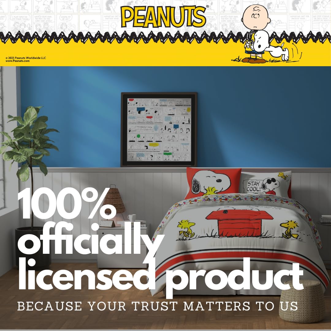 Franco, Charlie Brown & Snoopy Classic - Juego de edredón y sábanas súper Suaves, 5 Piezas, tamaño Matrimonial, Producto Oficial con Licencia.