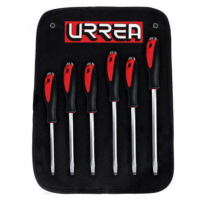 Urrea 9100GA Juego de destornilladores con mango de golpe, punta plana, 6 piezas