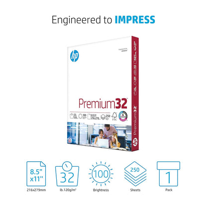 HP Paper, Premium Choice LaserJet, 32lb, 8.5 x 11, Carta, 100 luminoso, fabricado en EE. UU., Blanco