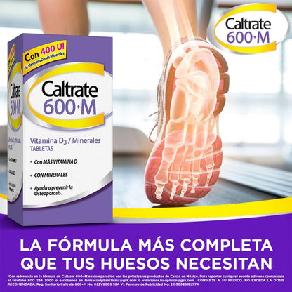 Caltrate 600M Suplemento Multivitamínico De Calcio, con Vitamina D y Minerales, 600 mg, 60 Tabletas
