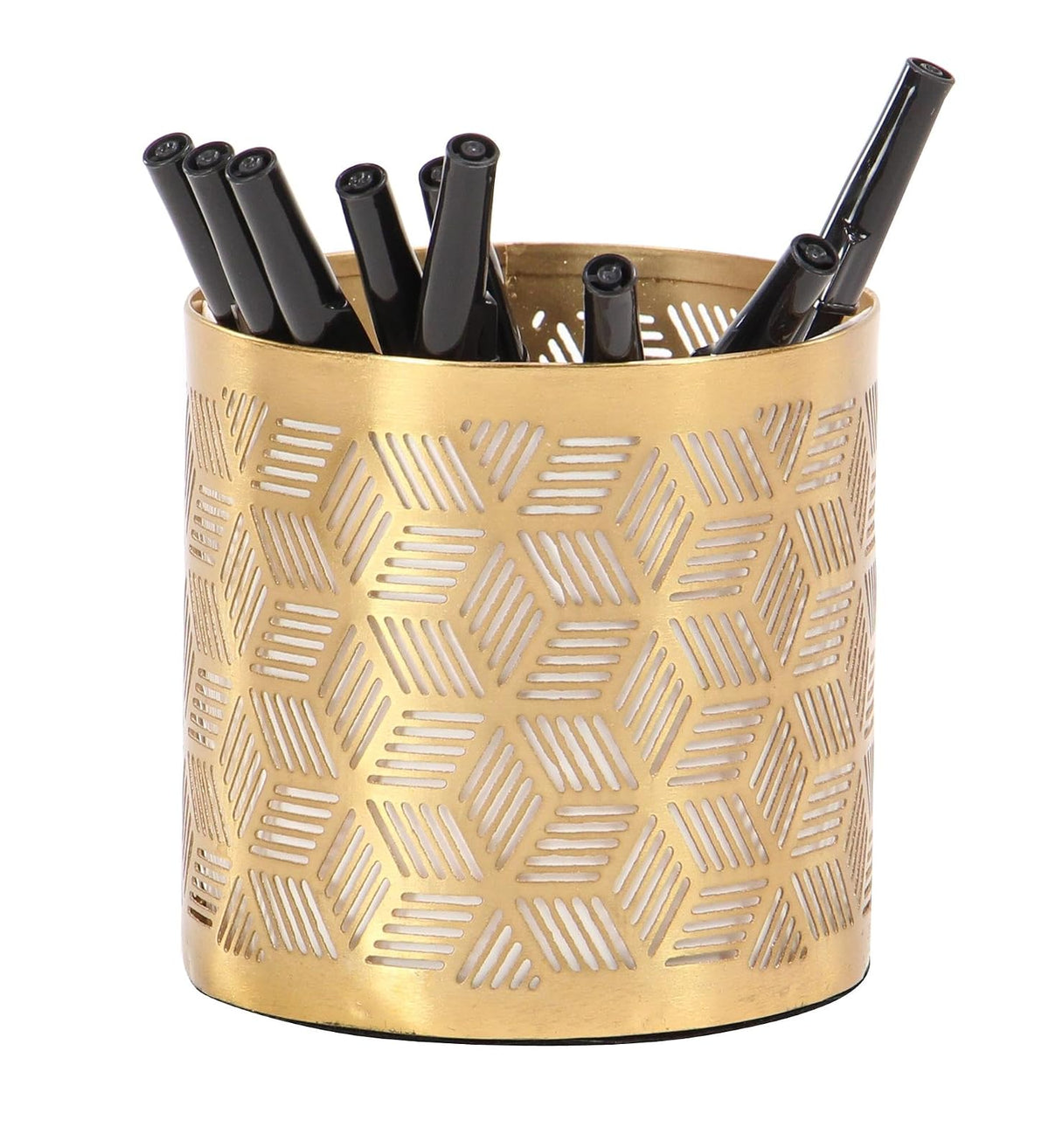 Deco 79 - Vaso geométrico de metal con diseño tallado con láser, 4 x 4 x 4 pulgadas, dorado