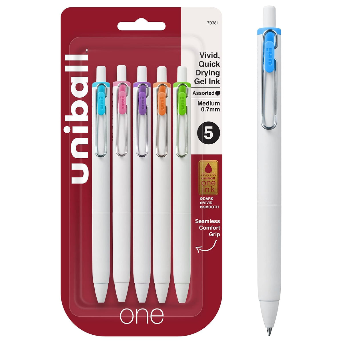 uni-ball One Bolígrafos de Gel Retráctiles Micro Punta 0.5 mm - Medium (3 - 5 Count (Pack of 1) - Surtido
